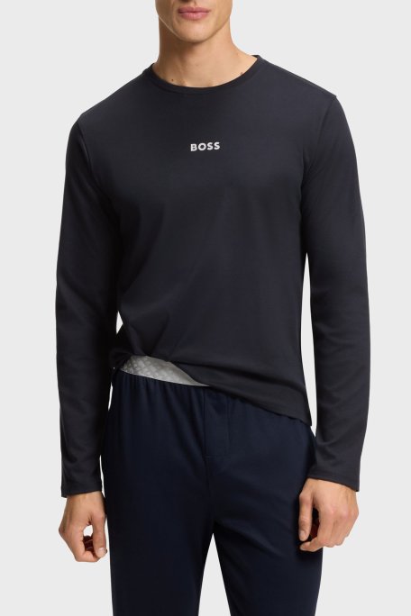 Boss Logolu Pamuklu Regular Fit Bisiklet Yaka Uzun Kollu Erkek Pijama Takımı 50550547 402 LACİVERT - Boss (1)