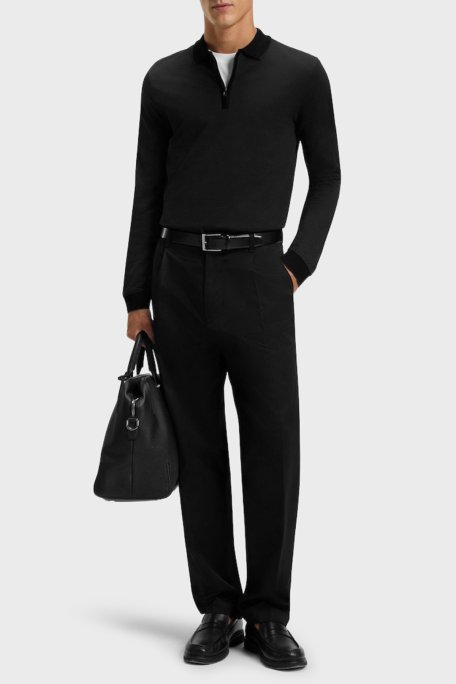 Boss Logolu Pamuklu Regular Fit Yarım Fermuarlı Erkek Polo Yaka Kazak 50549583 001 SİYAH - Boss (1)