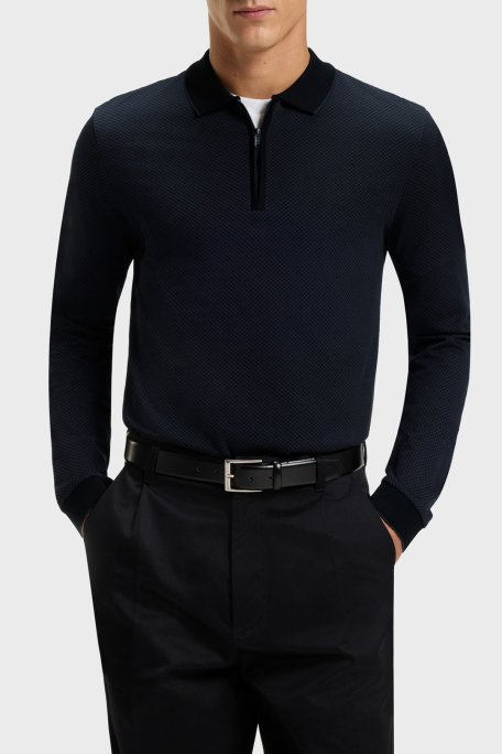 Boss Logolu Pamuklu Regular Fit Yarım Fermuarlı Erkek Polo Yaka Kazak 50549583 404 LACİVERT - Boss