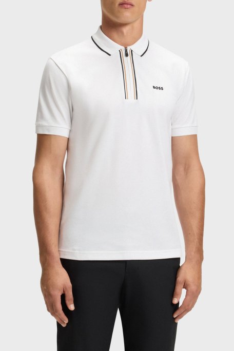 Boss Logolu Pamuklu Slim Fit Yarım Fermuarlı Polo Yaka Erkek T Shirt 50544450 100 BEYAZ - Boss