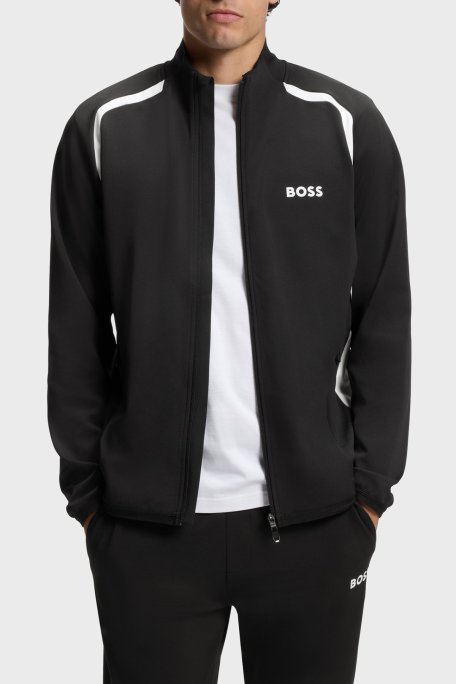 Boss Logolu Regular Fit Dik Yaka Fermuarlı Erkek Sweat 50554402 001 SİYAH-BEYAZ - Boss