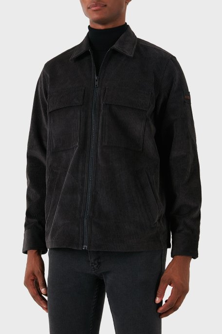 Boss Logolu Regular Fit Fermuarlı Kadife Erkek Gömlek 50527341 001 SİYAH - Boss