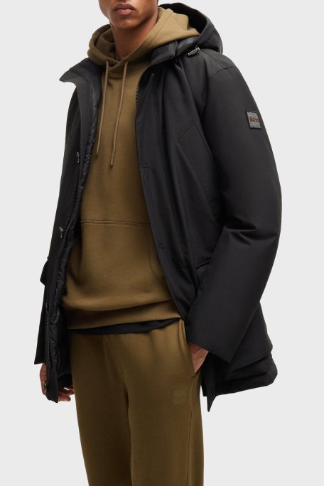 Boss Logolu Regular Fit Su İtici Kapüşonlu Erkek Mont 50499551 001 SİYAH - Boss