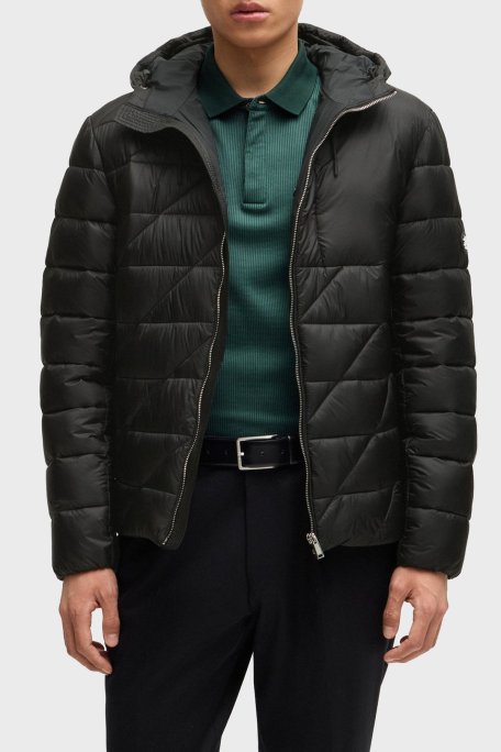 Boss Logolu Regular Fit Su İtici Kapüşonlu Şişme Erkek Mont 50524648 001 SİYAH - Boss