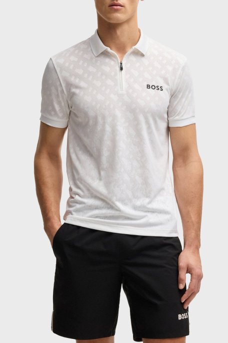 Boss Logolu Slim Fit Yarım Fermuarlı Erkek Polo Yaka T Shirt 50538106 100 BEYAZ - Boss