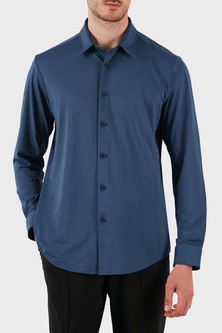 Boss Logolu Streç Reagular Fit Düz Yaka Erkek Gömlek 50533570 425 LACİVERT - Boss