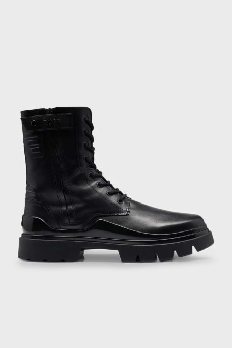 Boss Markalı Askılı Bağcıklı Deri Erkek Bot 50498601 001 SİYAH - Boss