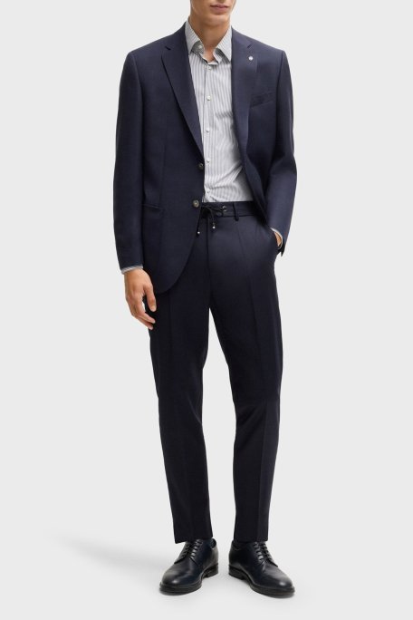 Boss Mikro Desenli % 100 Yün Regular Fit Yırtmaçlı Apaş Yaka Erkek Ceket 50535049 404 LACİVERT - Boss (1)