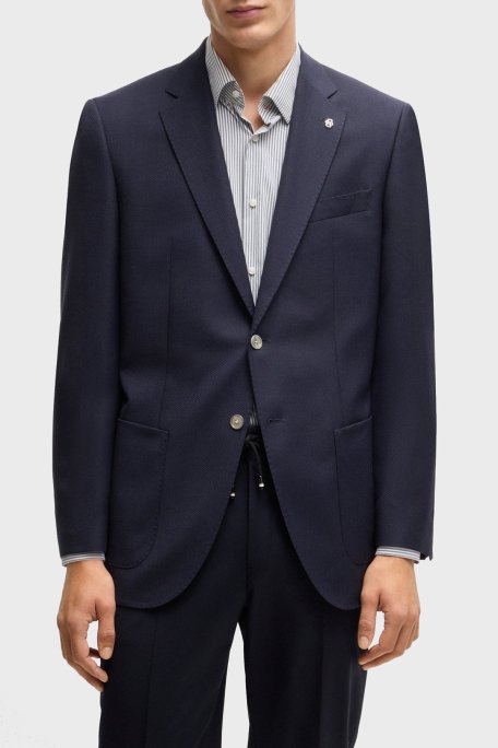 Boss Mikro Desenli % 100 Yün Regular Fit Yırtmaçlı Apaş Yaka Erkek Ceket 50535049 404 LACİVERT - Boss