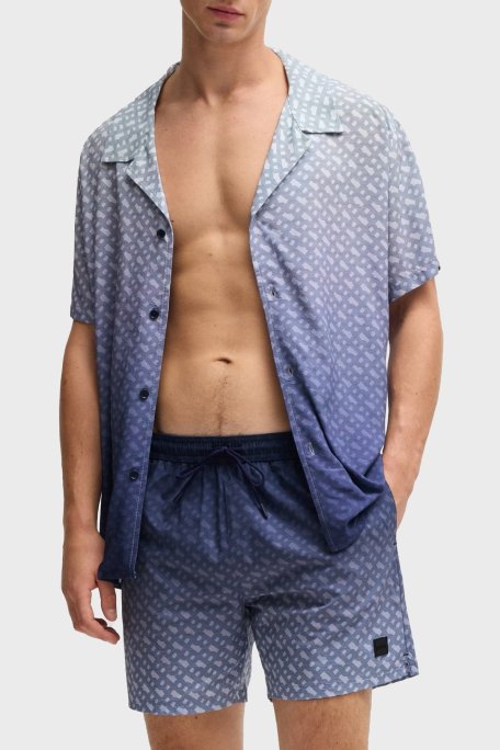 Boss Monogram Baskılı Regular Fit Erkek Gömlek 50534342 413 MAVİ - Boss