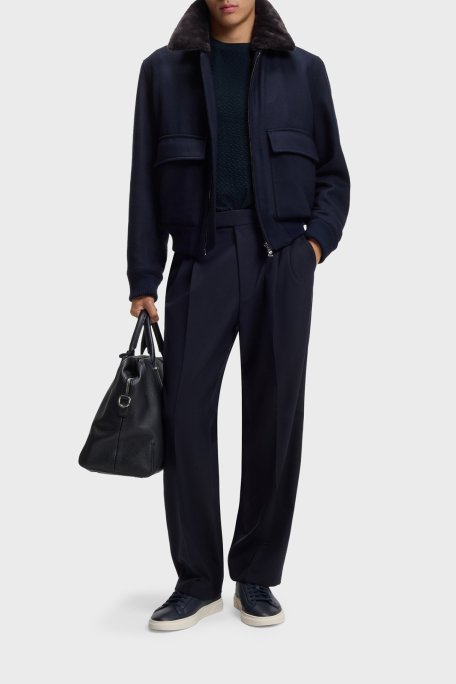 Boss Monogram Jakarlı % 100 Pamuk Regular Fit Bisiklet Yaka Erkek T Shirt 50557395 404 LACİVERT - Boss (1)