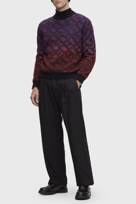 Boss Monogram Jakarlı Bisiklet Yaka Relaxed Fit Yünlü Erkek Kazak 50500679 001 SİYAH - Boss (1)