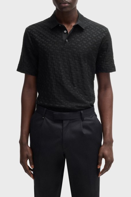 Boss Monogram Logo Baskılı Regular Fit Düğmeli Erkek Polo Yaka T Shirt 50537132 001 SİYAH - Boss