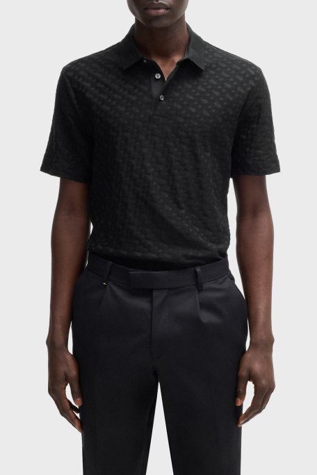 Boss Monogram Logo Baskılı Regular Fit Düğmeli Erkek Polo Yaka T Shirt 50537132 001 SİYAH - Boss