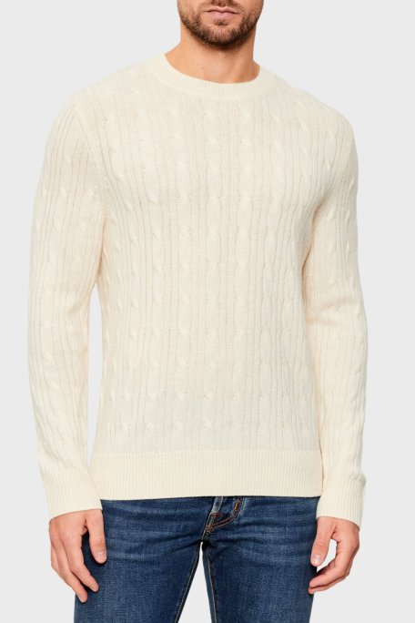 Boss Örgülü Yün ve Kaşmir Karışımlı Regular Fit Bisiklet Yaka Erkek Kazak 50549975 131 EKRU - Boss