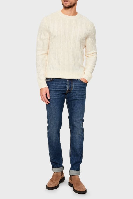 Boss Örgülü Yün ve Kaşmir Karışımlı Regular Fit Bisiklet Yaka Erkek Kazak 50549975 131 EKRU - Boss (1)