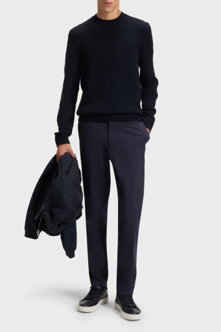 Boss Örgülü Yün ve Kaşmir Karışımlı Regular Fit Bisiklet Yaka Erkek Kazak 50549975 404 LACİVERT - Boss (1)