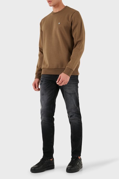 Boss Pamuk Karışımlı Regular Fit Bisiklet Yaka Erkek Sweat 50520302 217 KAHVE - Boss (1)