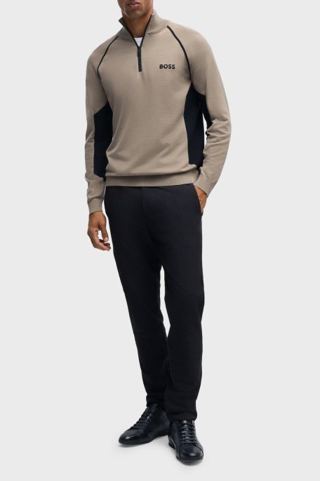 Boss Pamuk Karışımlı Regular Fit Yarım Fermuarlı Dik Yaka Erkek Kazak 50519377 334 KAHVE - Boss (1)