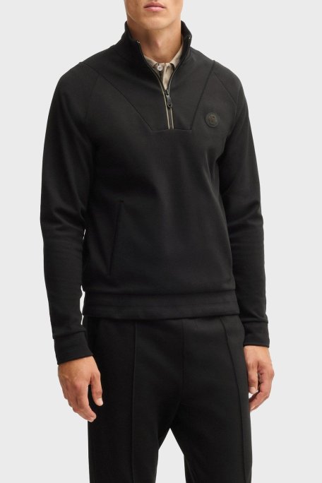 Boss Pamuk Karışımlı Regular Fit Yarım Fermuarlı Dik Yaka Erkek Sweat 50530978 001 SİYAH - Boss