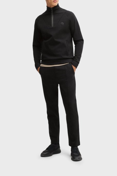 Boss Pamuk Karışımlı Regular Fit Yarım Fermuarlı Dik Yaka Erkek Sweat 50530978 001 SİYAH - Boss (1)