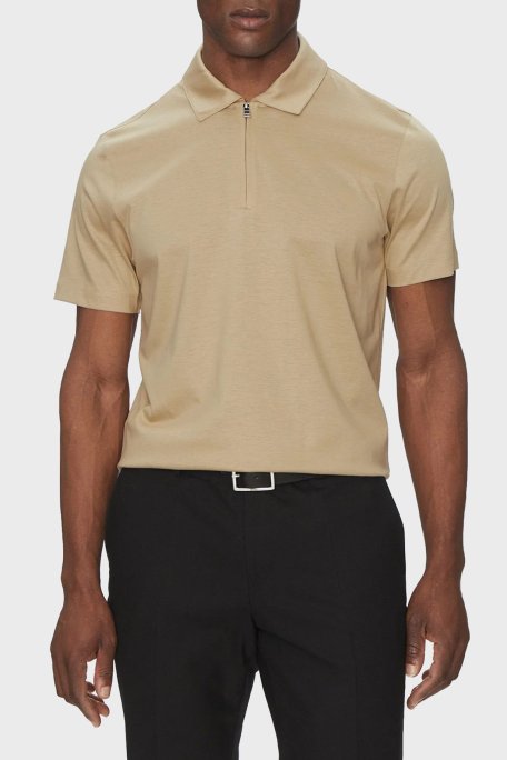 Boss Pamuk Karışımlı Regular Fit Yarım Fermuarlı Erkek Polo Yaka T Shirt 50537954 275 BEJ - Boss