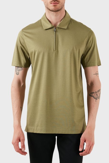 Boss Pamuk Karışımlı Regular Fit Yarım Fermuarlı Polo Yaka Erkek T Shirt 50537954 311 HAKİ - Boss