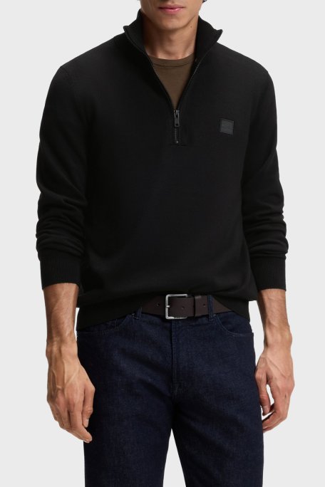 Boss Pamuk ve Kaşmir Karışımlı Regular Fit Dik Yaka Erkek Kazak 50527585 001 SİYAH - Boss