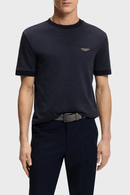 Boss Pamuk ve Yün Karışımlı Regular Fit Bisiklet Yaka Erkek T Shirt 50553812 404 LACİVERT - Boss