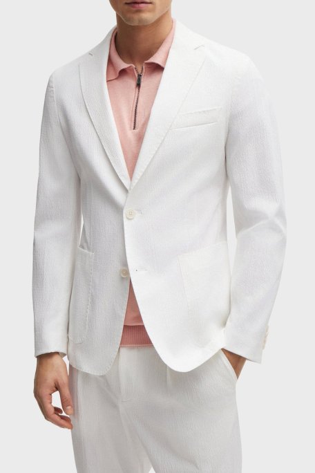 Boss Pamuklu Gofre Slim Fit Blazer Erkek Ceket 50514667 100 BEYAZ - Boss