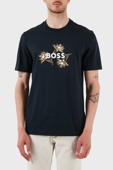 Boss Pamuklu İşleme Detaylı Regular Fit Bisiklet Yaka Erkek T Shirt 50536796 404 LACİVERT - Boss
