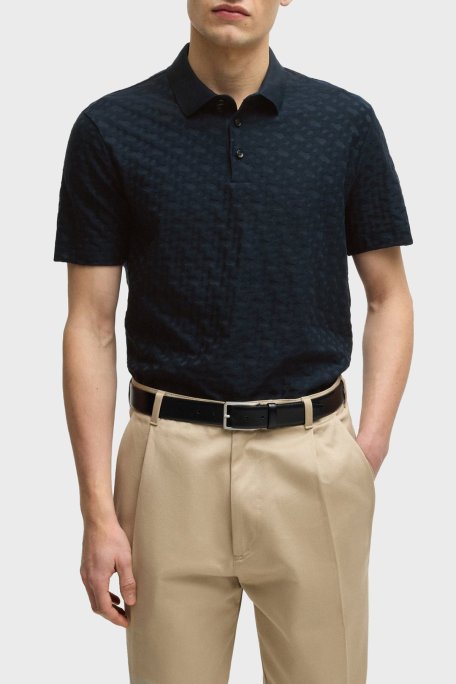 Boss Monogram Logo Baskılı Regular Fit Düğmeli Erkek Polo Yaka T Shirt 50537132 404 LACİVERT - Boss