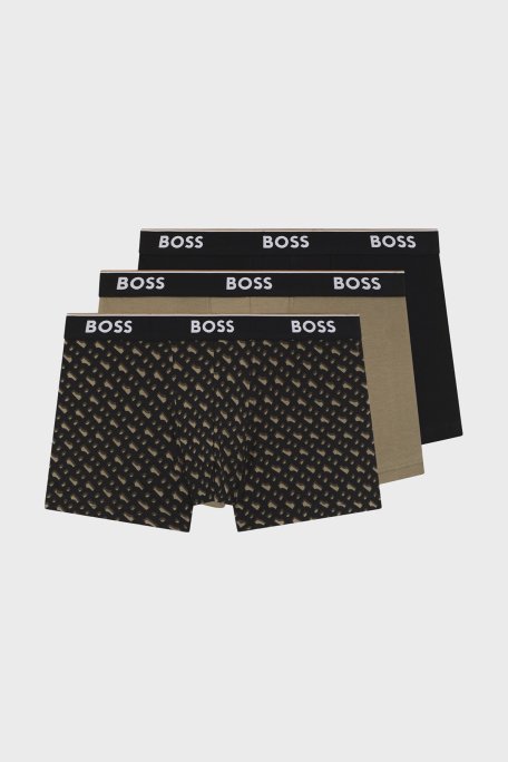 Boss Pamuklu Logolu 3 Pack Erkek Boxer 50554443 246 Siyah-Haki-Siyah - Boss