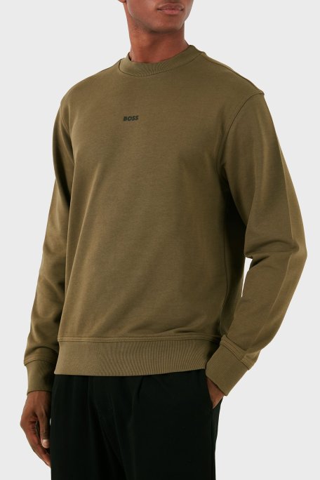 Boss Pamuklu Logolu Relaxed Fit Bisiklet Yaka Erkek Sweat 50514541 368 HAKİ - Boss