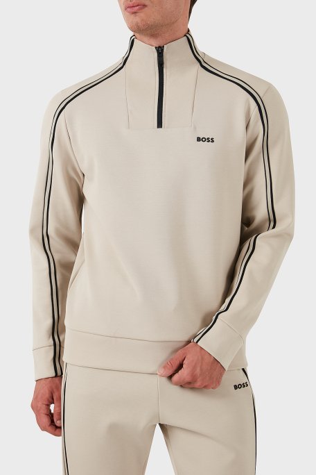 Boss Pamuklu Logolu Slim Fit Yarım Fermuarlı Dik Yaka Erkek Sweat 50523911 271 BEJ - Boss