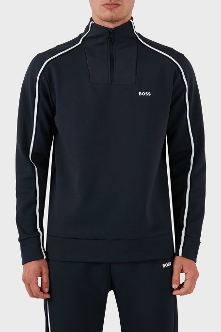 Boss Pamuklu Logolu Slim Fit Yarım Fermuarlı Dik Yaka Erkek Sweat 50523911 402 LACİVERT - Boss