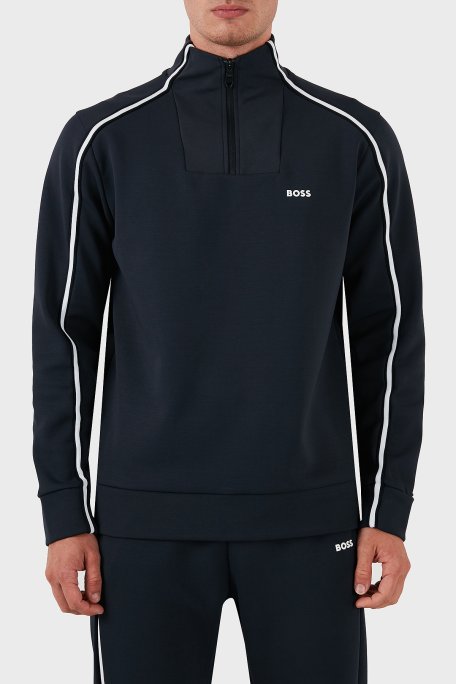 Boss Pamuklu Logolu Slim Fit Yarım Fermuarlı Dik Yaka Erkek Sweat 50523911 402 LACİVERT - Boss