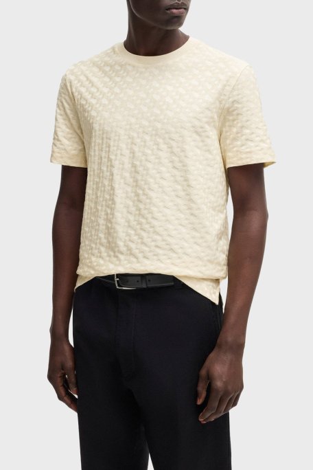 Boss Pamuklu Monogram Logo Baskılı Regular Fit Bisiklet Yaka Erkek T Shirt 50537131 131 BEJ - Boss