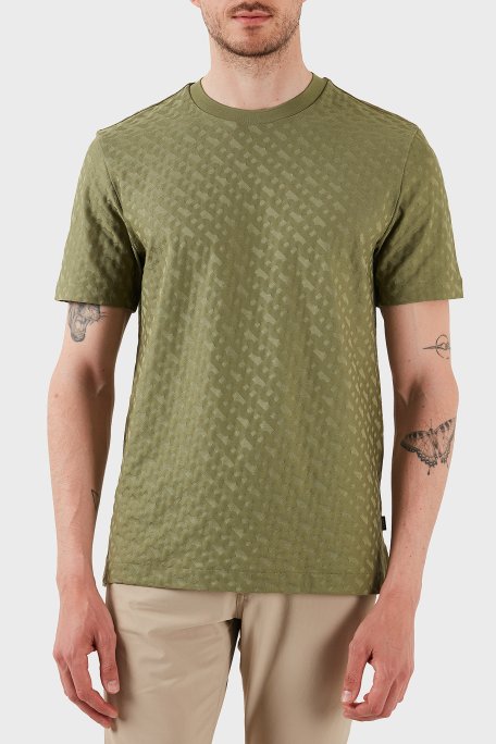 Boss Pamuklu Monogram Logo Baskılı Regular Fit Bisiklet Yaka Erkek T Shirt 50537131 311 AÇIK YEŞİL - Boss
