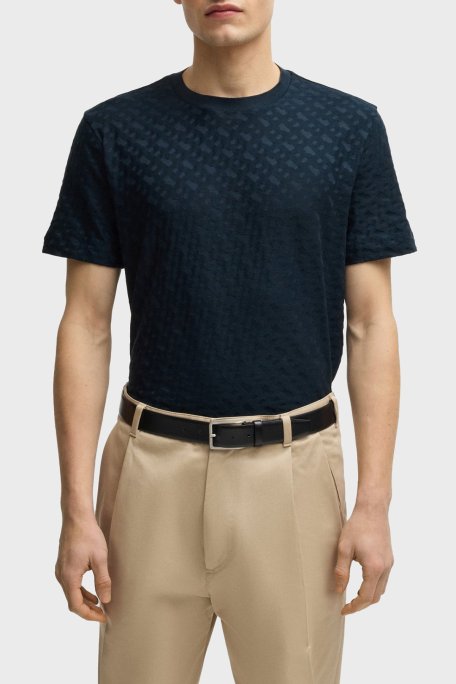 Boss Pamuklu Monogram Logo Baskılı Regular Fit Bisiklet Yaka Erkek T Shirt 50537131 404 LACİVERT - Boss