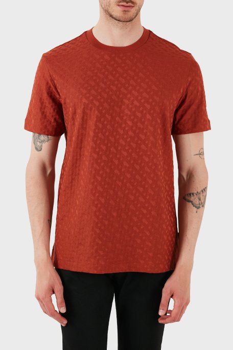 Boss Pamuklu Monogram Logo Baskılı Regular Fit Bisiklet Yaka Erkek T Shirt 50537131 806 KİREMİT - Boss