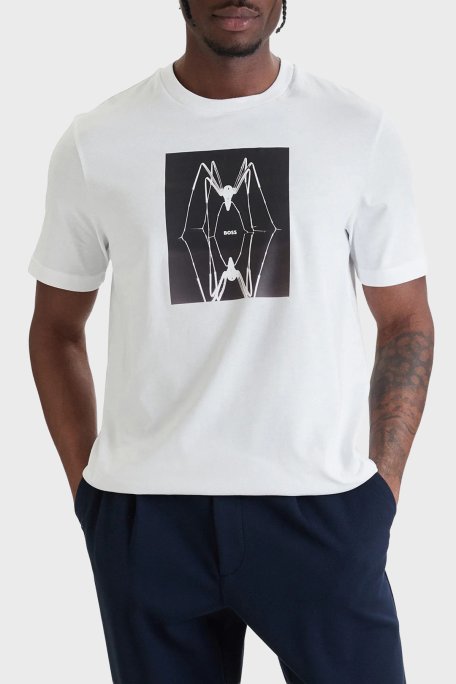 Boss Pamuklu Regular Fit Baskılı Bisiklet Yaka Erkek T Shirt 50561861 100 BEYAZ - Boss