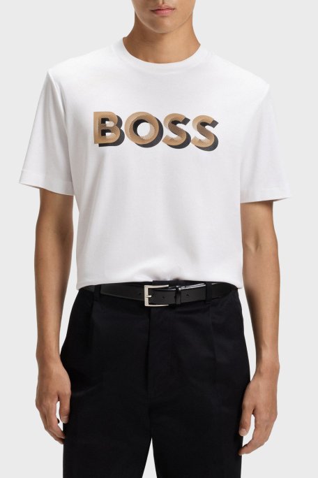 Boss Pamuklu Regular Fit Bisiklet Yaka Logolu Erkek T Shirt 50551902 100 BEYAZ - Boss
