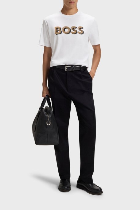 Boss Pamuklu Regular Fit Bisiklet Yaka Logolu Erkek T Shirt 50551902 100 BEYAZ - Boss (1)