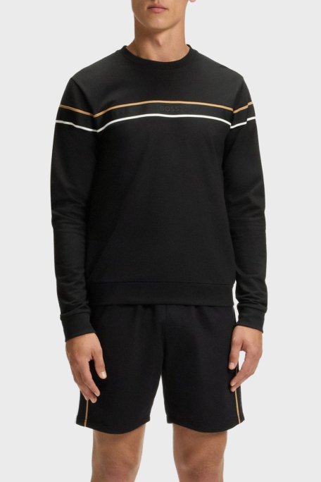 Boss Pamuklu Regular Fit Bisiklet Yaka Şerit Detaylı Logolu Erkek Sweat 50545589 001 SİYAH - Boss
