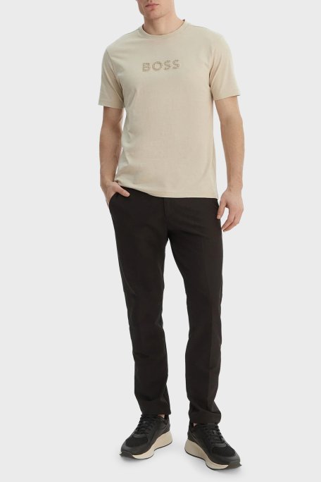 Boss Pamuklu Regular Fit Logo Detaylı Bisiklet Yaka Erkek T Shirt 50559361 272 BEJ - Boss (1)