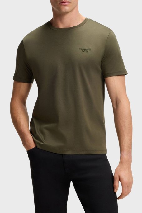 Boss Pamuklu Regular Fit Logolu Bisiklet Yaka Erkek T Shirt 50562696 347 HAKİ - Boss