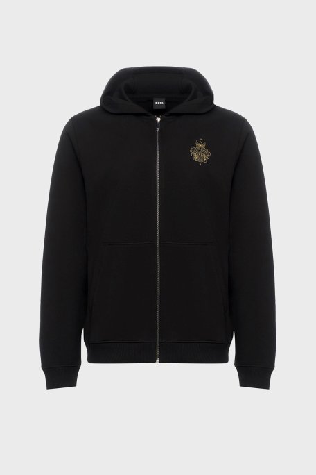 Boss Pamuklu Regular Fit Logolu Fermuarlı Kapüşon Yaka Erkek Sweat 50556427 001 SİYAH - Boss