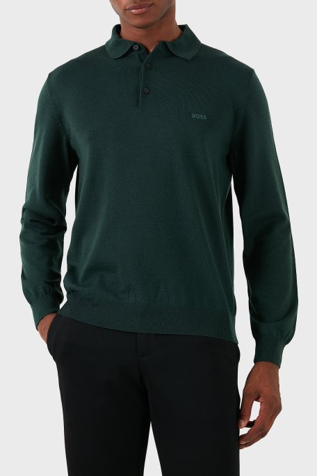 Boss % 100 Pamuk Regular Fit Polo Yaka Erkek Kazak 50476357 385 YEŞİL - Boss