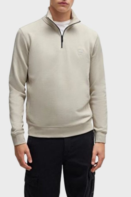 Boss Pamuklu Regular Fit Yarım Fermuarlı Dik Yaka Erkek Sweat 50468926 271 BEJ - Boss